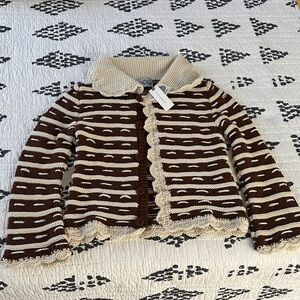 Mandinga scallop collard wool cardigan sweater